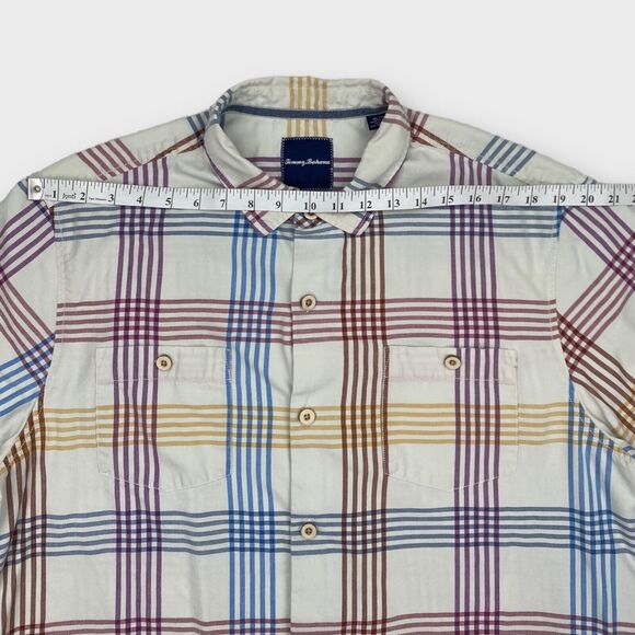 Tommy Bahama Shirt Mens Extra Large Silk Check Striped White Island Zone Pockets - Picture 12 of 14